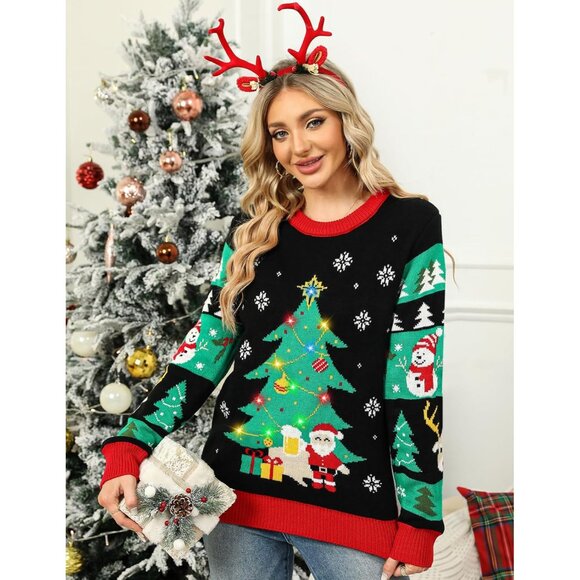 Women Ugly Christmas Sweater LED Lights Tree Funny Holiday Party X-Large - Picture 3 of 5